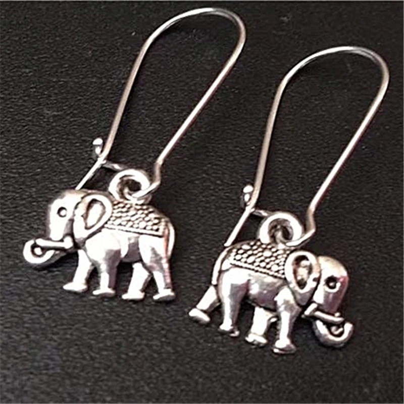 Antique Silver Color Indian Elephant Earrings for Women, Cartoon Tiny Elephant Jewelry