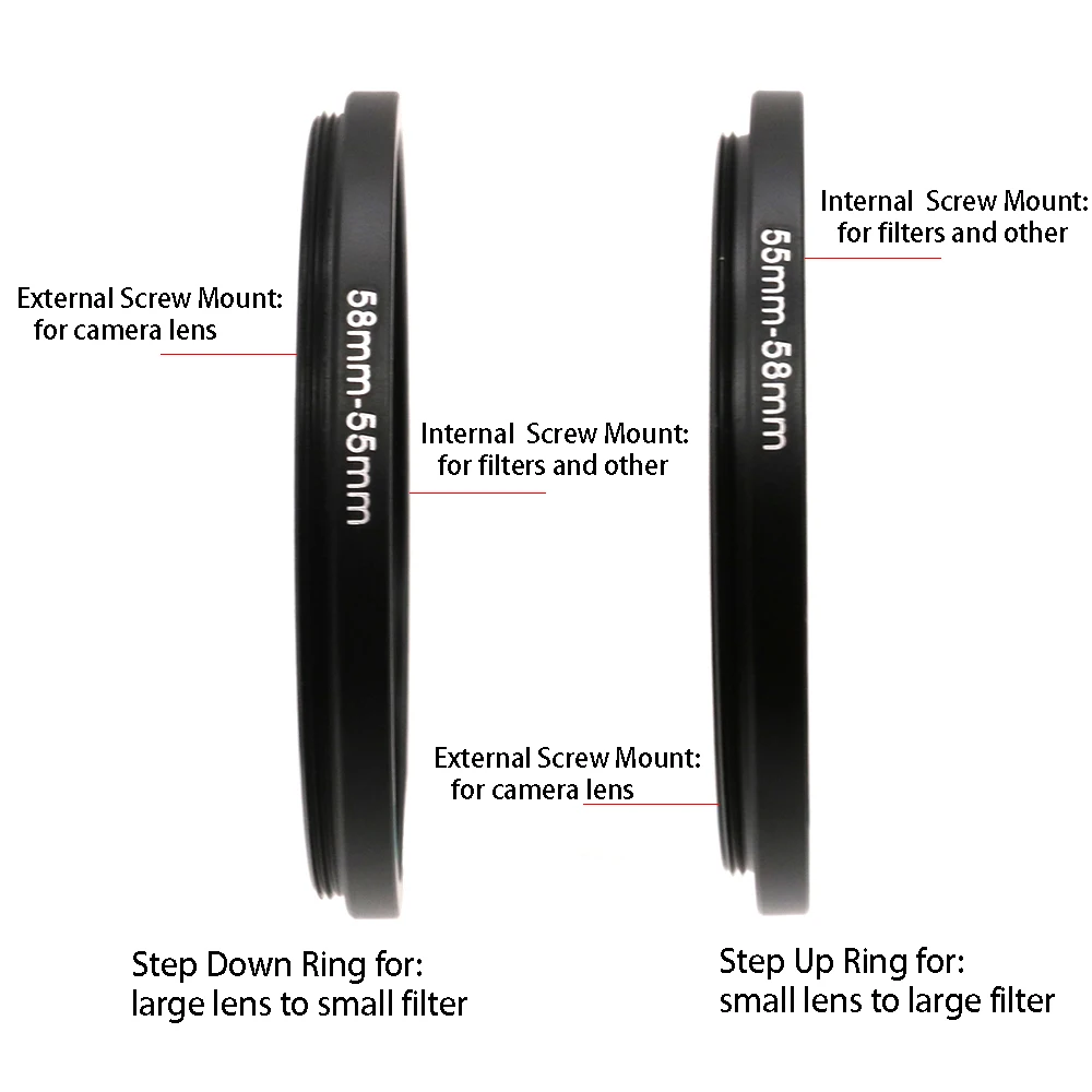 2-pieces Step-Up / Step-Down Ring Filter Adapter Ring with a Lens Cleaning Cloth , 82mm-62/67/72/77/82/86/95/105mm