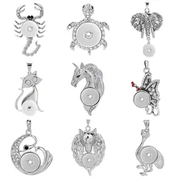 New Snap Jewelry Rhinestone Animal Horse Owl Turtle Snap Necklace Fit 20mm 18mm Snap Buttons Jewelry Snap Pendant Jewelry