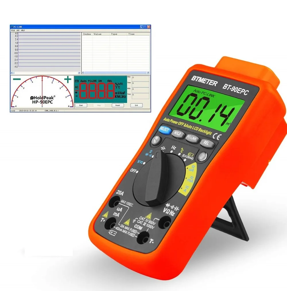 BT-90EPC Digital Multimeter Auto Range 4000 Counts AC/DC Voltage Meter Tester for Resistance Capcitance Frequency with USB