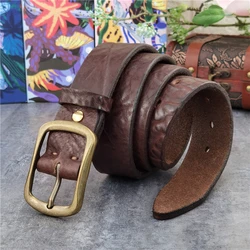 Retro Brass Belt Buckle Super Thick Leather Belt Men Ceinture Cowboy Jeans Men's Belt Ceinture Homme Waist Belt For Men MBT0540