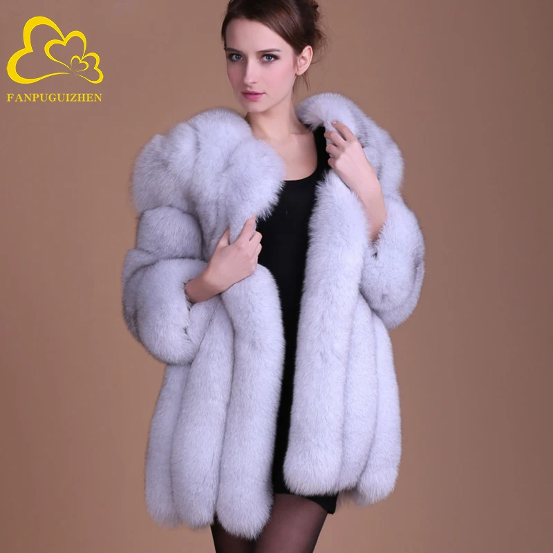 Fluffy Fox Fur Coat for Women, Winter Jacket, Fashion Silver Outwear, Thick Imitated Faux Fur Coat, High Quality