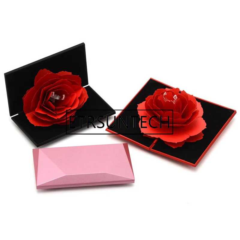 30pcs Rhombus Shape Wedding Case Flick Open Engagement Display Jewelry Storage Proposal Rose Holder Ring Box Gift