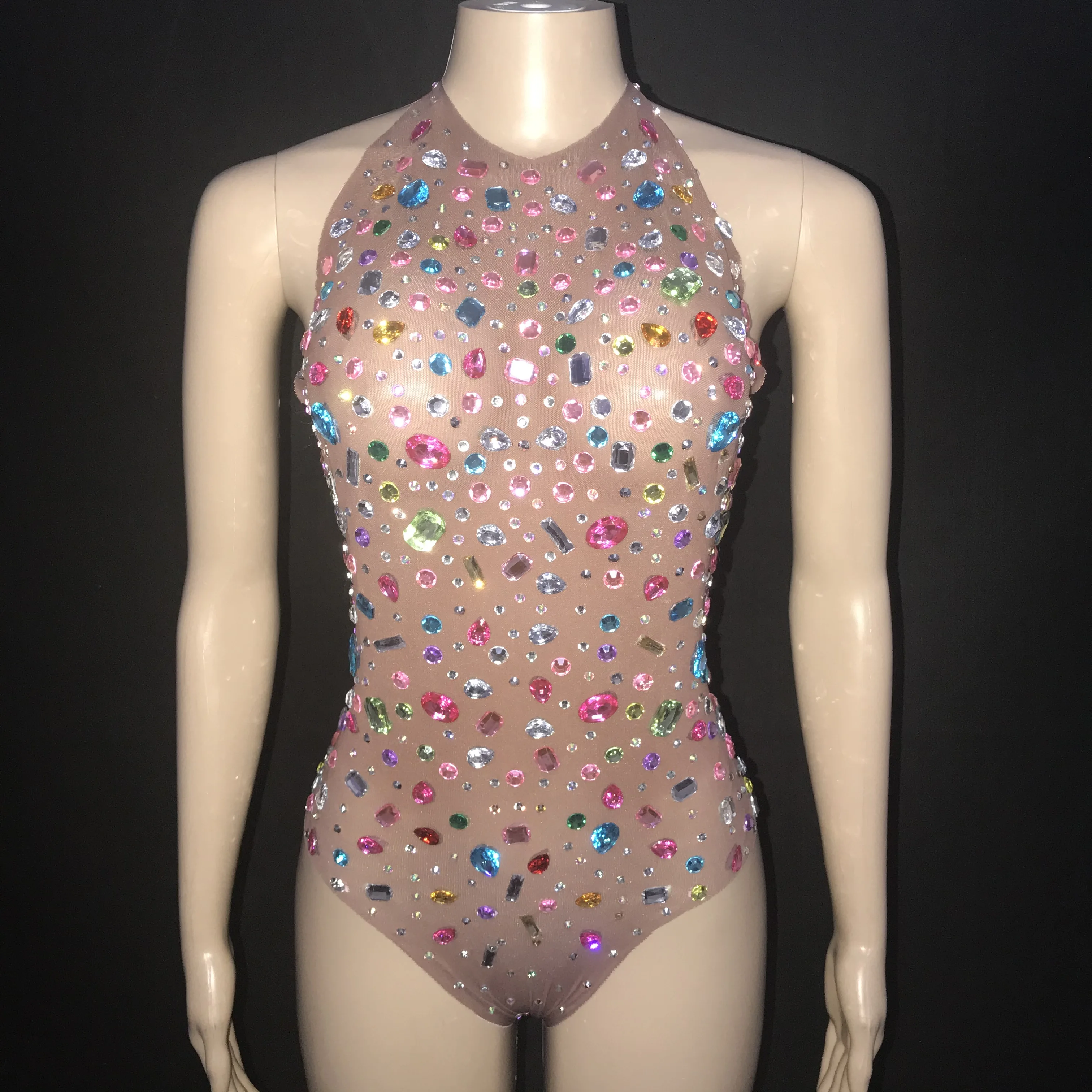 

Colorful Rhinestones Mesh Bodysuit Evening DJ Singer Dance Show Sexy Bodysuit Birthday Prom Celebrate Costume Outfit