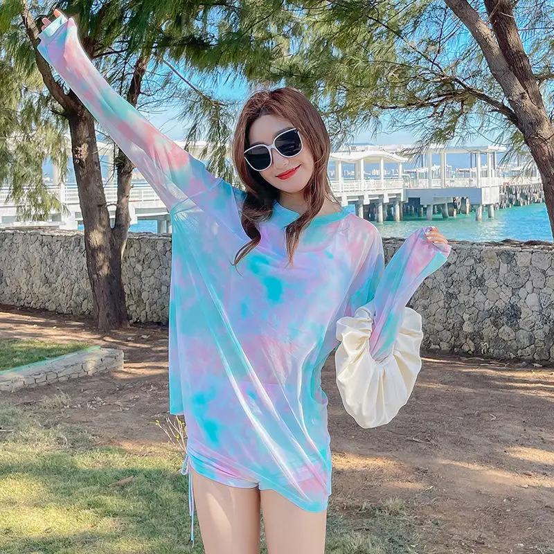 Bikini Sets Women 3 Pieces Tie-dye Summer Popular New Fashion Beachwear Chic Slim Sexy Swimsuits High Waist Soft Ladies Ulzzang