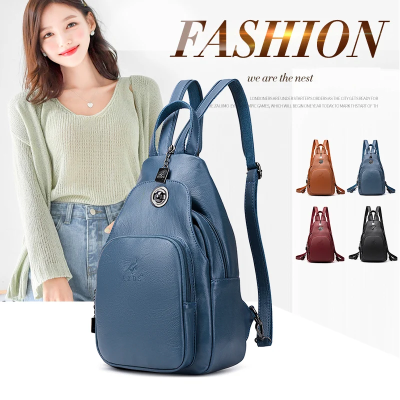 Leather Women\'s Bag New Cowhide Multi Function Fashionable Travel Backpack Soft Leather Lock Guard Chest Bag Messenger Bag