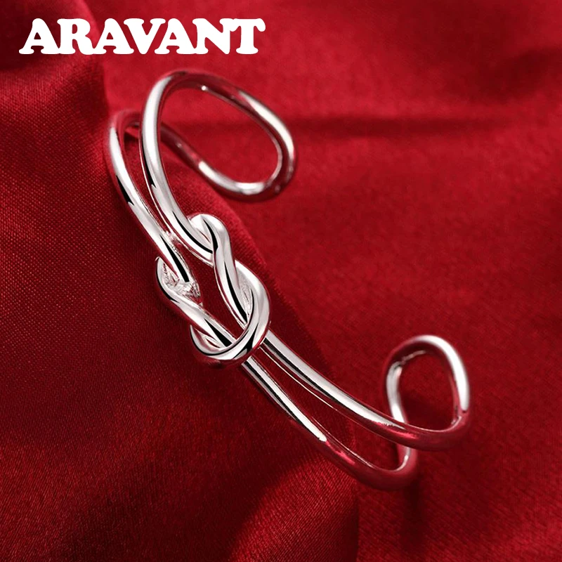 Aravant 925 Silver Knot Open Cuff Bracelet Bangle For Women Fashion Jewelry Gifts