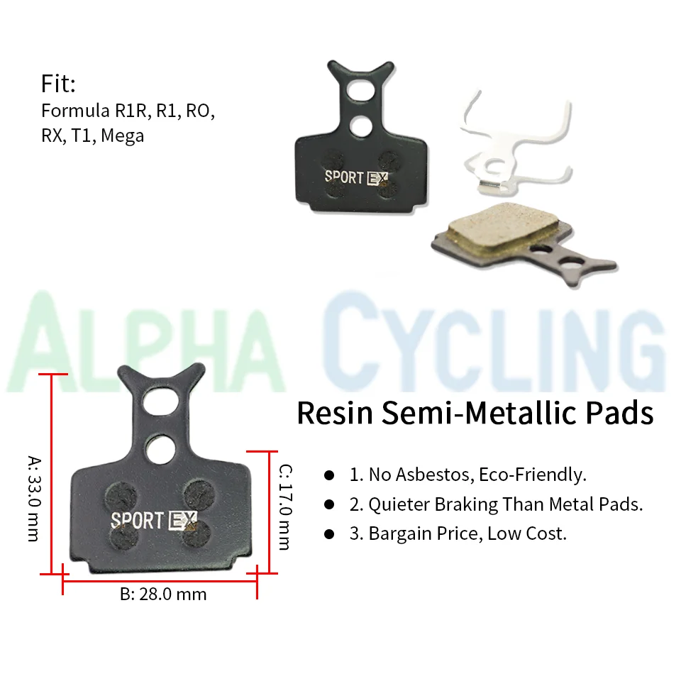 Bicycle Disc Brake Pads For Formula CURA, R1R, R1, RO, RX, T1, C1, Mega Caliper, 4 Pairs, Sport EX Class Resin