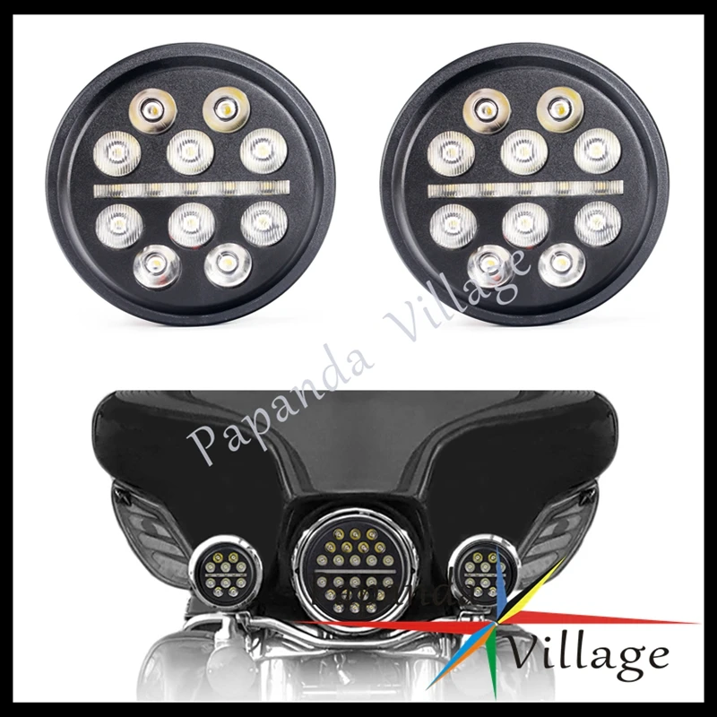 1 Pair 4.5" Universal Motorcycle LED Front Fog Light Headlight DRL Running Lamps For Harley Softail Street Glide Electra Glide