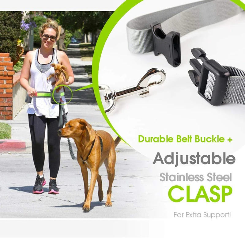 Benepaw Reflective Handsfree Dog Leash With Two Storage Bags Adjustable Waist Elastic Pet Running Leash For Medium Big Dogs