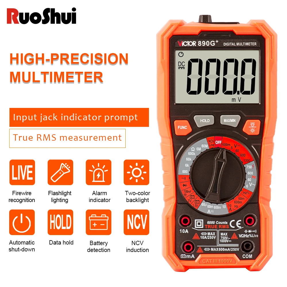 victor multimetro auto gama ac dc amperimetro volt ohm medidor com termopar lcd backlight portatil diodo ncv hz live wire tester 01