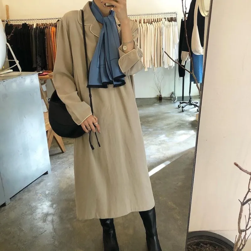 2020 Women Autumn Elegant Brief Long Loose Shirt Dress Full Sleeve Midi Pullover Dresses