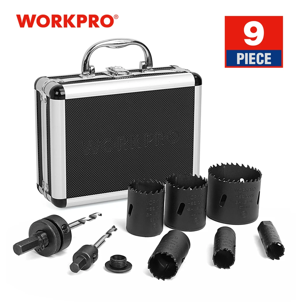 WORKPRO Lỗ Cưa 9PC HSS Mũi Khoan Lõi Phổ Lỗ Saw Thiết Lập Tốc Độ Cao Thép Carbide Mẹo Lỗ Saw răng Cho Kim Loại Gỗ