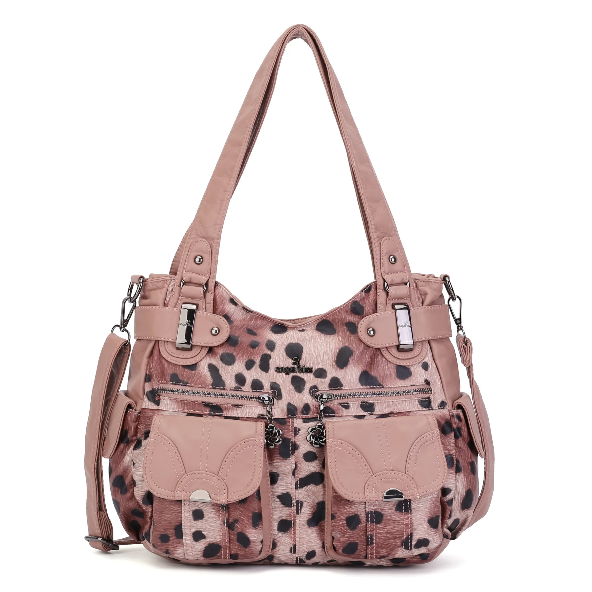 Angelkiss Women Shoulder Bag Leopard Handbags Pink Fashion Messenge Bags Large Crossbody Bag Capacity Purse Soft Tote Satchel