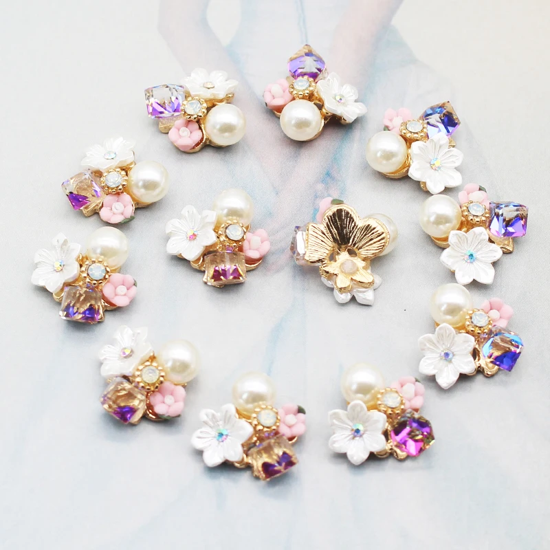 Direct Selling 10Pcs/Batch Of Alloy Pearl Rhinestone Buttons For Various Garment Craft Sewing Materials DIY Wedding Decoration