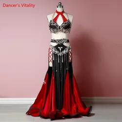 Belly Dance Set Diamond-Studded Bra High Waist Long Skirt Performance Suit Profession Custom Adult Child  Competition Clothing