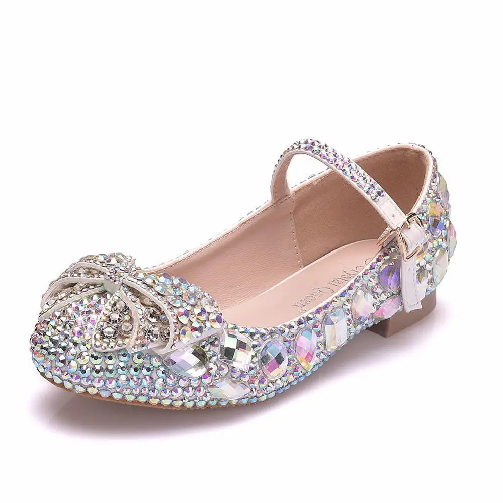 2020 New Arrival Wedding Party Floral Children shoes Performance Dance Rhinestone bow Girls Shoes Princess Kids Shoes