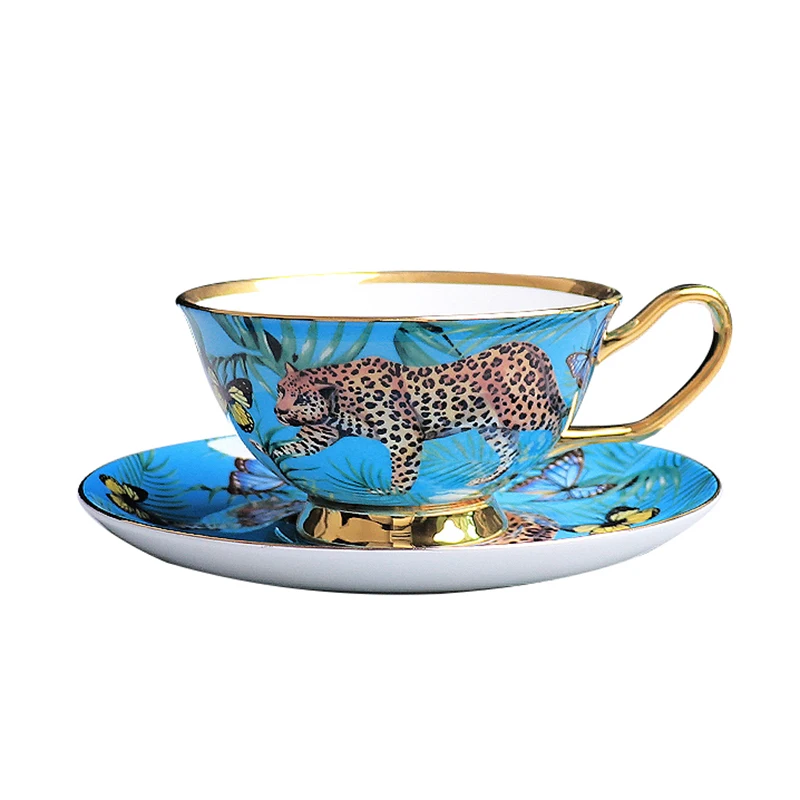 Europe Luxury Bone China Coffee Mug Cup Set, Leopard Forest Cheetah Water Drinking Glasses, Teacup Home Drinkware Gifts