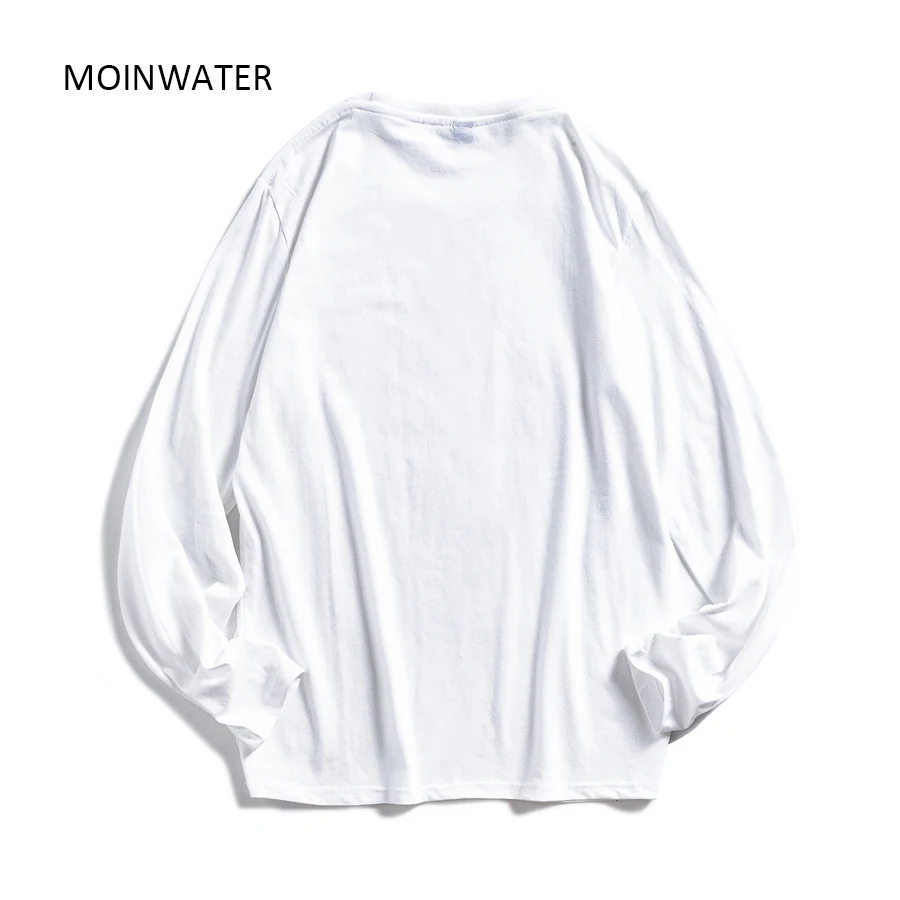 Moinwater-女性用長袖ラウンドネックtシャツ,白い綿の服,女性用の柔らかいカジュアルtシャツ,黒いtシャツ,mlt1901