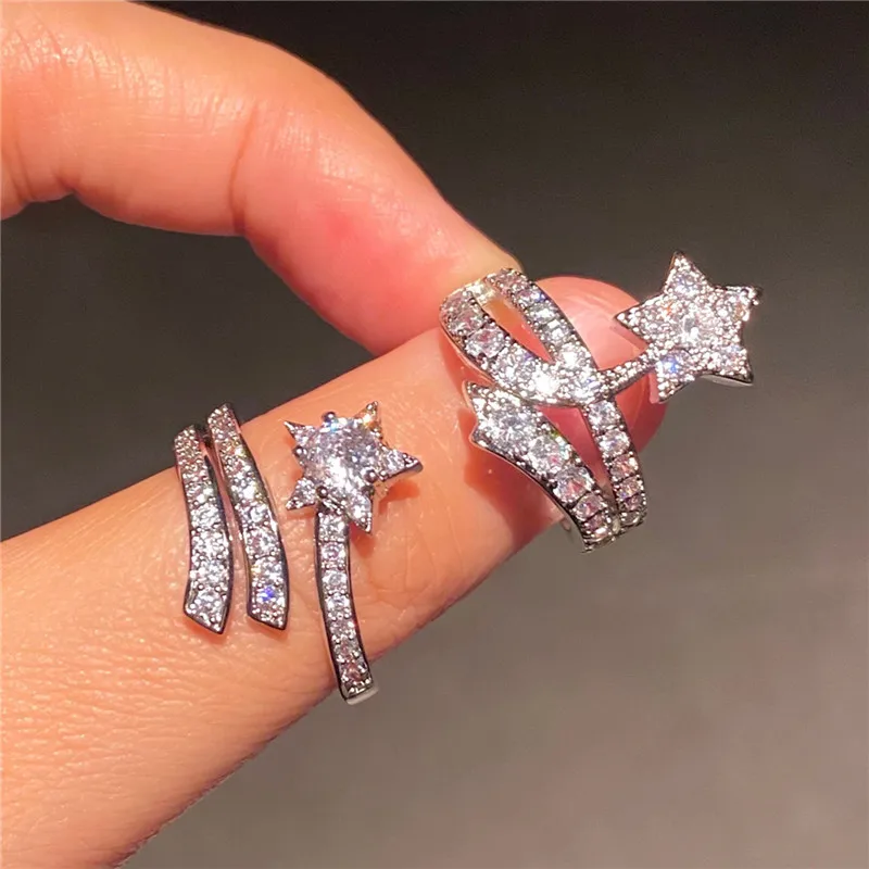 Micro Pave Zircon Twist Star Rings For Women Engagement Wedding Party Jewelry Open Ring Bijoux