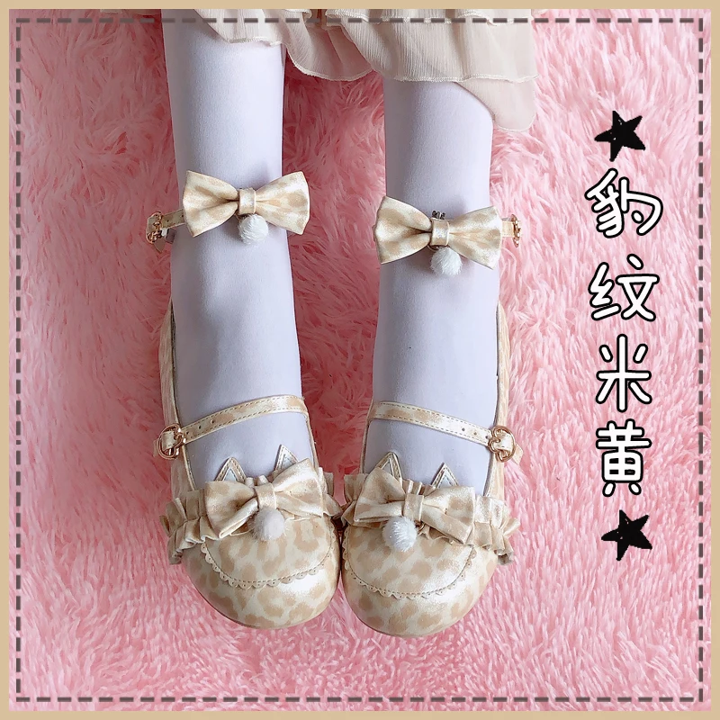 

Japanese sweet student lolita shoes vintage round head low heel women shoes cute bowknot lace ruffle kawaii shoes loli cosplay