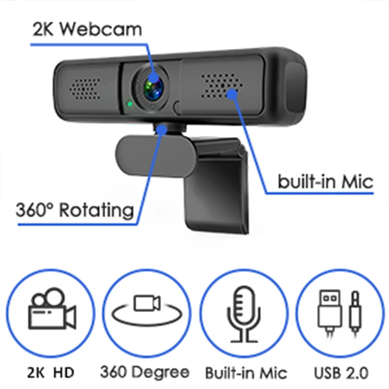

2K USB Web Camera 4 Million Pixels QHD PC Webcam Autofocus Laptop Desktop For Office Meeting Home With Mic HD 1080P Web Cam