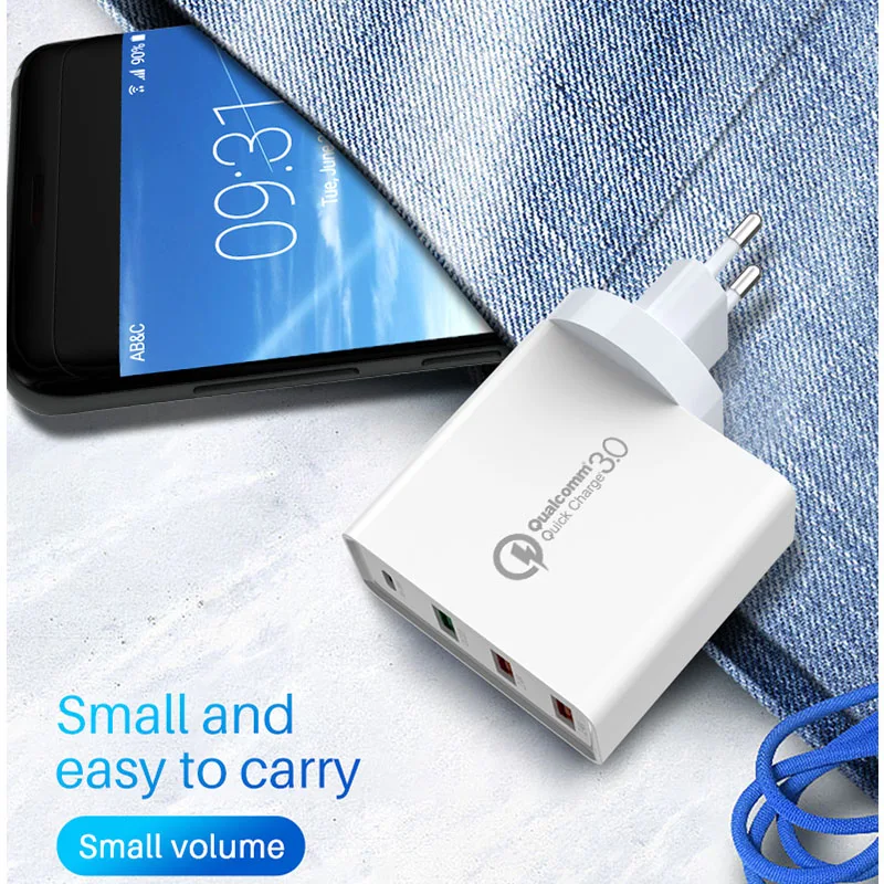 36W Multi 4USB Quick Charger  PD 18W USB Charger for Samsung iPhone Huawei Tablet QC 3.0 Fast Wall Charger US EU UK Plug Adapter