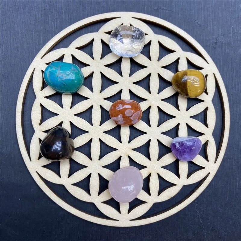 Natural Irregular Chakela Stone Set 7 Colors Yoga Energy Art Stone+Seven Star Array Wood Plate Chips Chakra