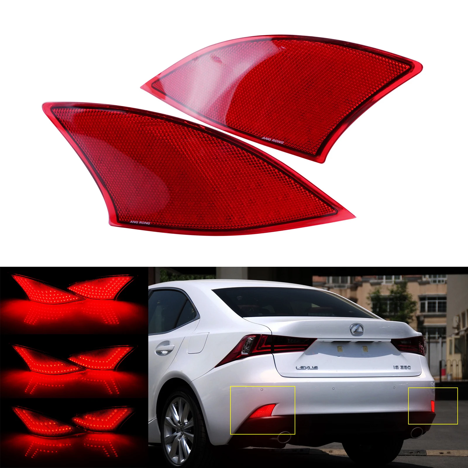 2x Red Lens LED Rear Bumper Reflector Brake Stop Tail Light Lamps For 2013+ Lexus IS 250 350 F-Sport XE30 IS300h