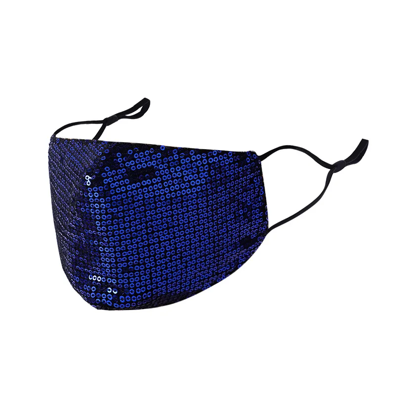 2 PC  Fashion Bling Sequined Personality Shiny Dust mask Three-layer Cotton Replaceable Filter Colorful  Women Mask Purple