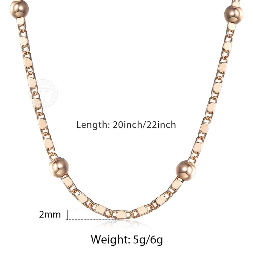 585 Rose Gold Color Chain Necklaces for Womens Marina Stick Beaded Necklaces Chain Womens Wholesale Jewelry Gifts 2mm DCN18