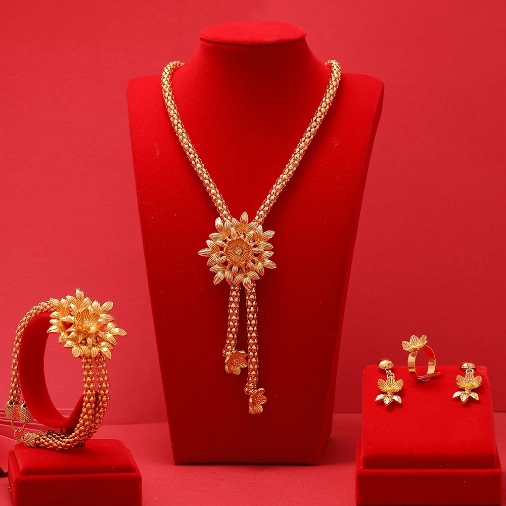 24K Dubai Jewelry sets high Quality Gold Color plated unique Design Wedding  jewelry set