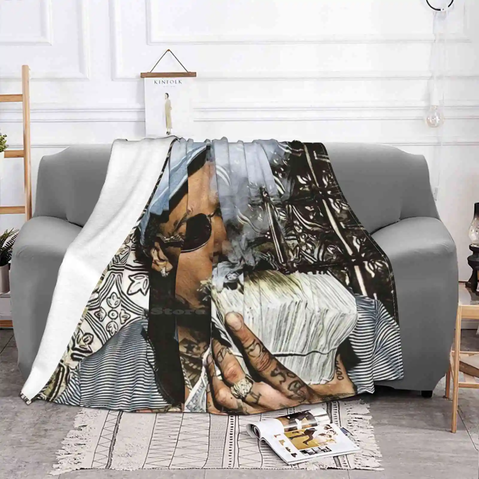 Cool Smoke Khalifa' In My Money Air Conditioning Blanket Soft Throw Blanket Rap Rapper Hip Hop Portrait Handsome Carti Song