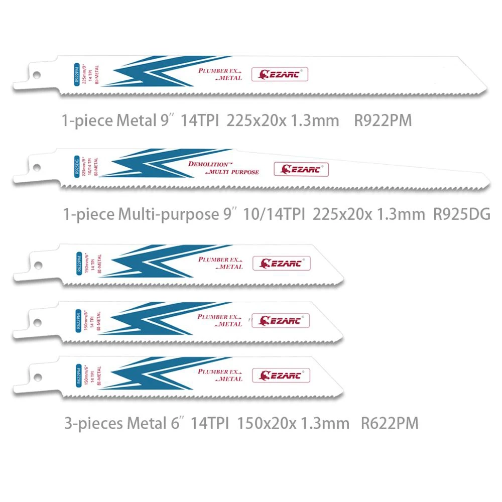 EZARC 왕복 톱날 세트, 목재 금속 절단 전동 공구 액세서리, 바이메탈 철거 날, 150mm ~ 225mm, 10 개