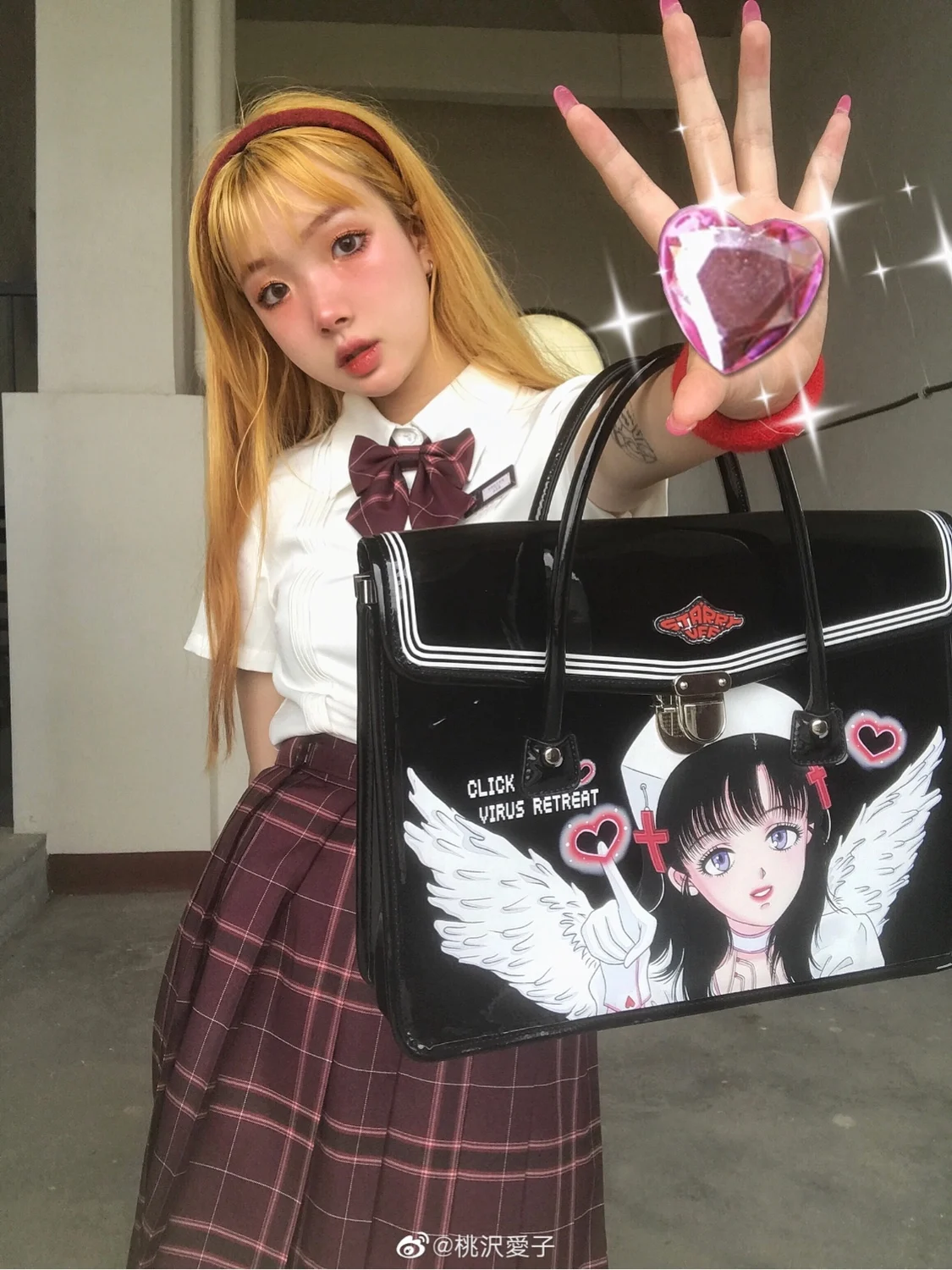 STARRY UFF Original Design Anime Print Women 2023 Japanese Harajuku Vintage PU Jk Handbags Costumes Black Big