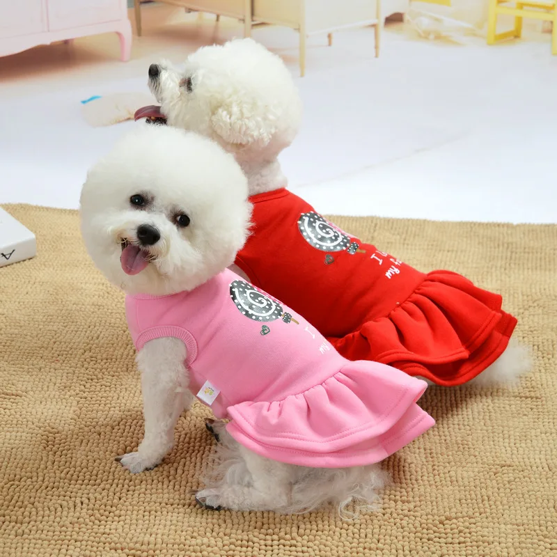 Lollipop Printed Dog Skirt Dog Dress Clothes For Small Medium Dogs Puppy Pet Clothing Fleece Lining Sleeveless Princess Dresses