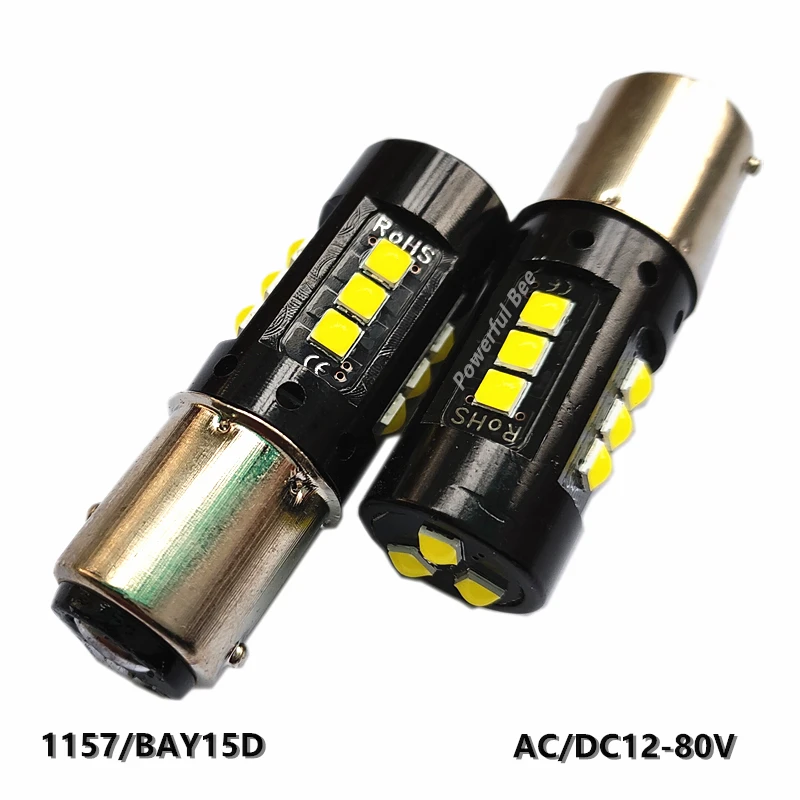 2 x AC/DC12-80V 1157/BAY15D 30W power car motorcycle truck LED driving brake lights bulb super white amber signal lamp