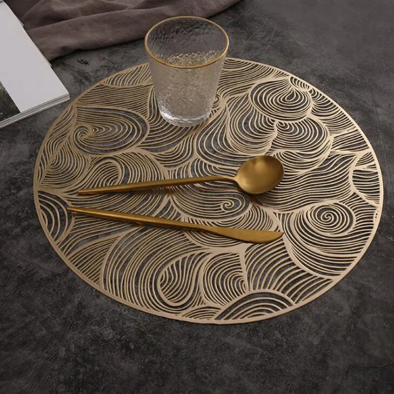 Nordic Style Round Shape PVC Non-Slip Dining Bar Table Mat Creative Fingerprint Hollow Placemat Kitchen Tableware Supply