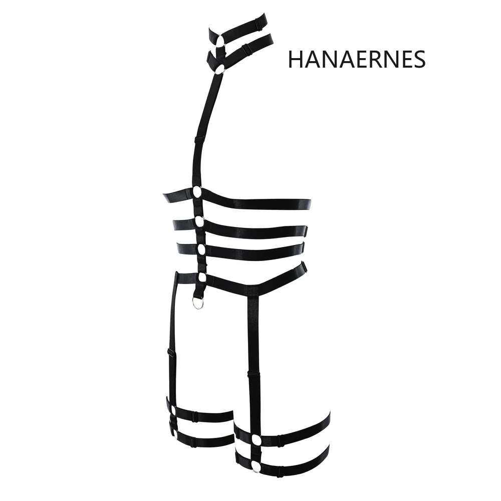 HANAERNES Women Gothic Body Harness Garter Belt Elastic Sexy Bondage Cage Harness Bra Fetish Wear Goth Garter Wedding Shoulder