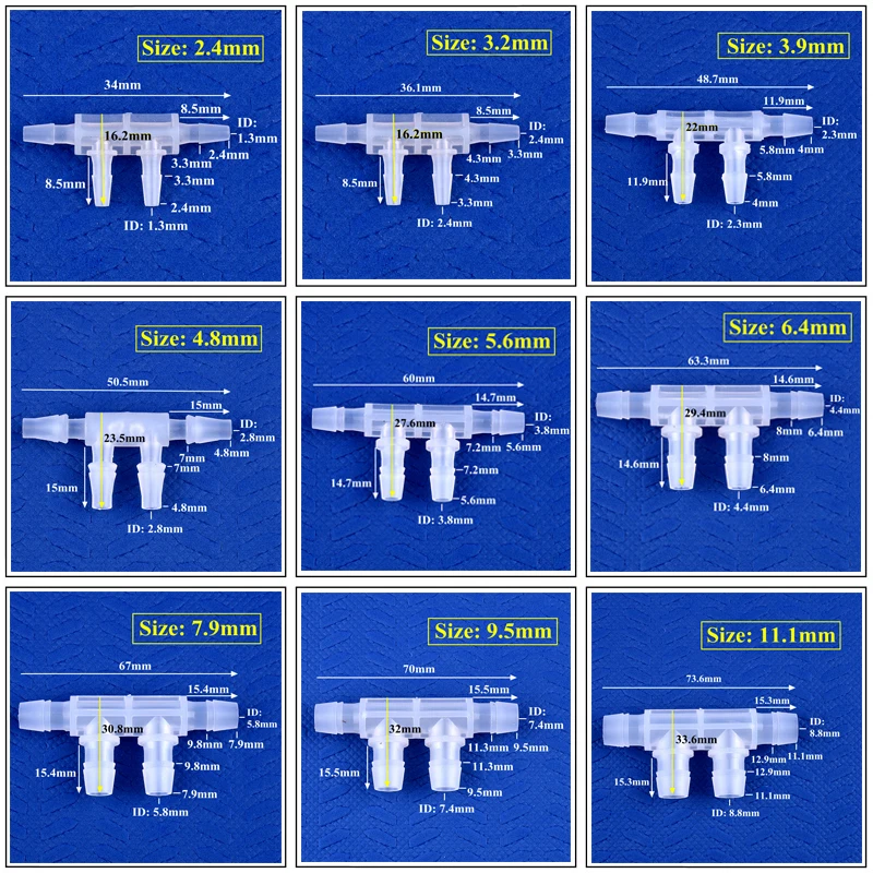 5 ~ 200Pcs 2.4 ~ 11.1 millimetri PP Pari Dia Lato 4-Ways Connettori Acquario Serbatoio della Pompa di Aria sistema di Irrigazione Tubo tubo Giunto