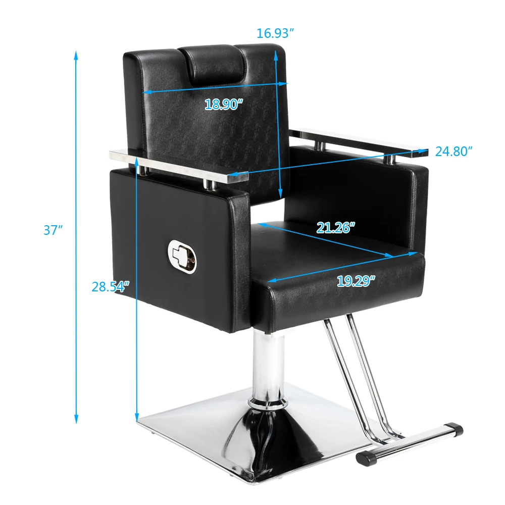 Hair Salon Reclining Barber Chair Square Base Hairdressing Chair Black[US-W]