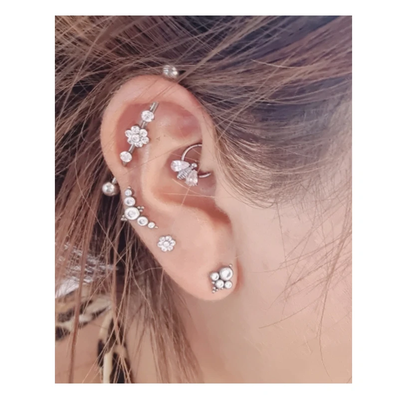 F136 Titanium Piercing Daith Honeybee cyrkon wzrost segmentu pierścienie Clicker otwarte małe Piercing przegrody kolczyk w nosie kolczyki Piercing