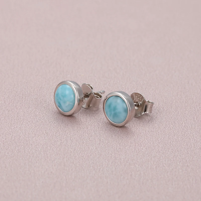 2021 Simple Fashion Geometric Round Charm 925 Sterling Silver Jewelry Gift Classic Natural Precious Larimar Earrings for Women