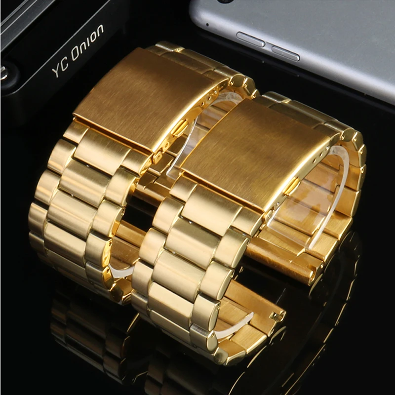 Gold Color Stainless steel watchband 22mm 24mm 26mm 28mm men\'s solid metal bracelet for diesel DZ7333 DZ4344 watches band