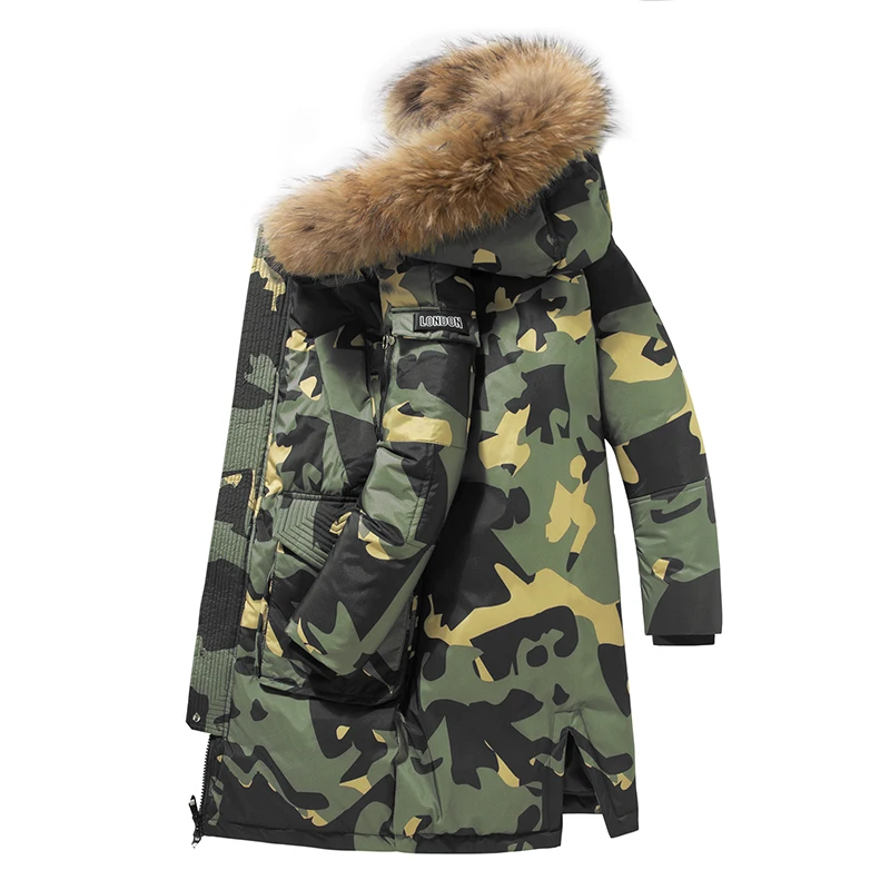 Winter men's trend thickened long down jacket big fur collar hooded down jacket run men's same style brand young man fashion