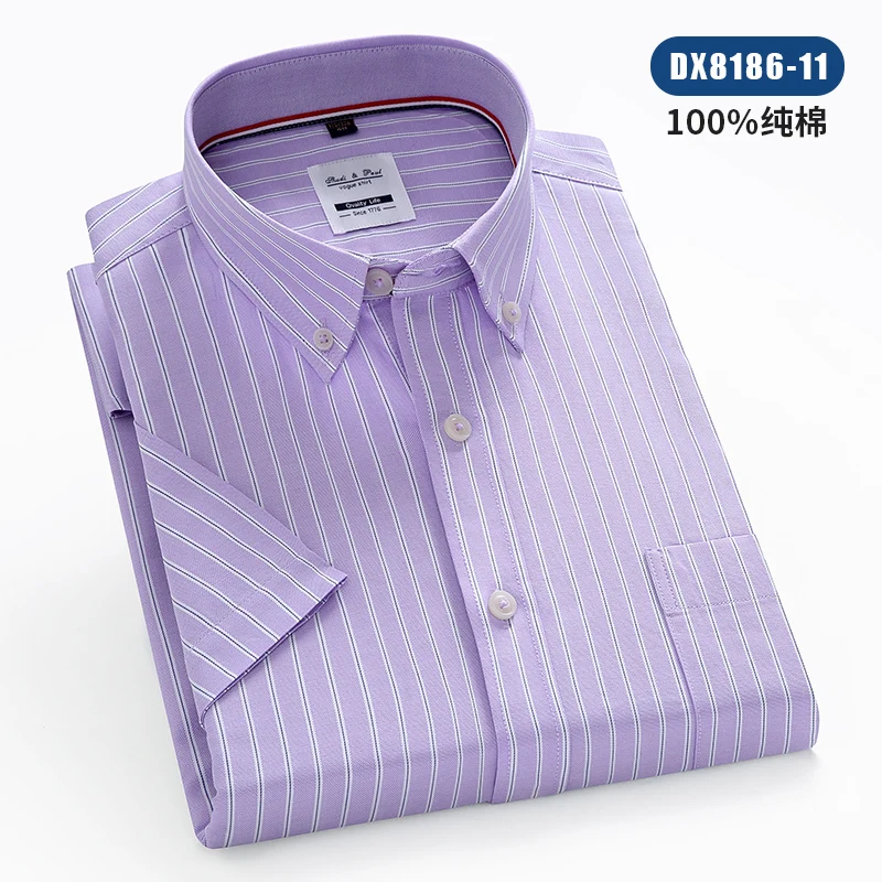 2021 New Men Shirt Short Sleeve Summer Business Casual Cloth Striped 100%  Cotton Oxford High Quality Solid Color W/Pocket DA485