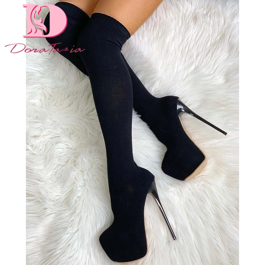 DoraTasia Brand New Ladies High Platform Boots Fashion Thin High Heels Thigh High Boots Women Slim Sexy Party Shoes Woman