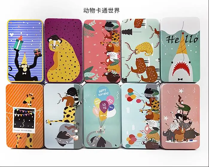 10pc/lot Cartoon Animal Printing Pill Case Candy Tin Box Tea Box Jewelry Organizer Card Case Small Thing Storage Box Trcket Case