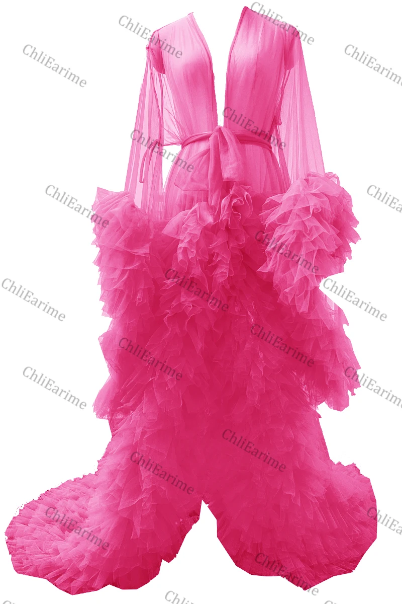 Sheer tulle female long rubbing fluffy photography fashion robe skirt pleated lace bathrobe dress