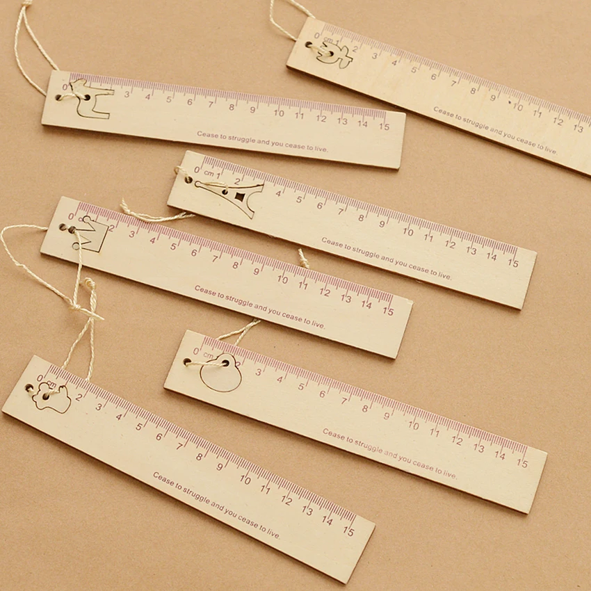 Wooden Ruler 15cm Measuring Rulers with Pendant Bookmark Drafting Tools for Kids, Students Office School Stationery Supplies